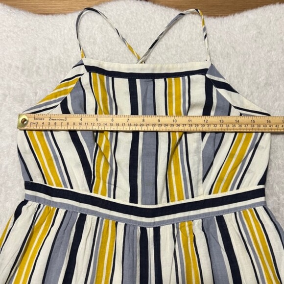 Mystree Yellow Striped Overall Crisscross Open Back Romper Jumpsuit Sz Medium - Picture 9 of 12